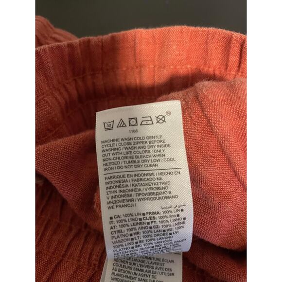 Athleta Pants Womens 12 Tall Rust Orange Linen Jogger Elastic Waist Cuffed Ankle - Picture 5 of 9